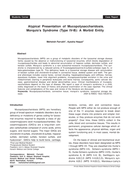 Atypical Presentation of Mucopolysaccharidosis. Morquio's