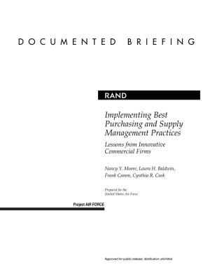 Implementing Best Purchasing and Supply Management Practices Lessons from Innovative Commercial Firms