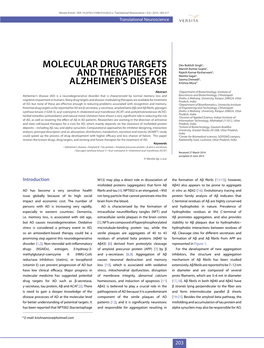 Molecular Drug Targets and Therapies for Alzheimer's