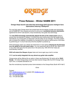 Press Release – Winter NAMM 2011
