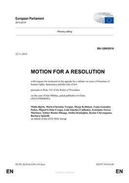 En En Motion for a Resolution