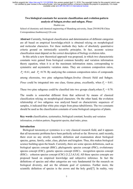 Two Biological Constants for Accurate Classification and Evolution Pattern Analysis of Subgen.Strobus and Subgen