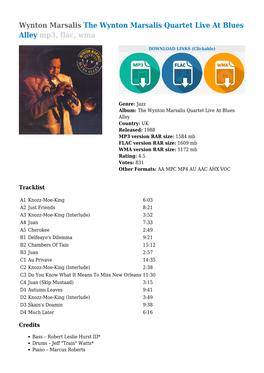The Wynton Marsalis Quartet Live at Blues Alley Mp3, Flac, Wma