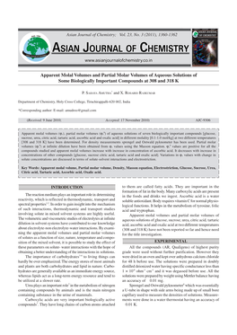 Apparent Molal Volumes and Partial Molar Volumes of Aqueous Solutions of Some Biologically Important Compounds at 308 and 318 K