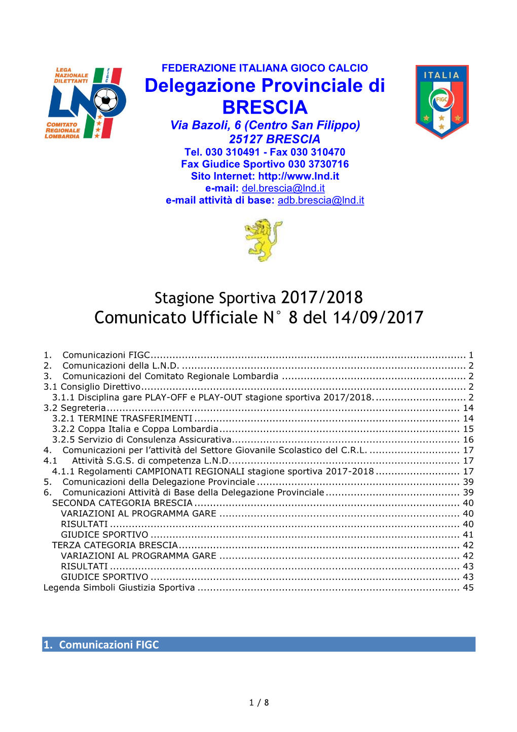 Delegazione Provinciale Di Brescia Il 14/09/2017