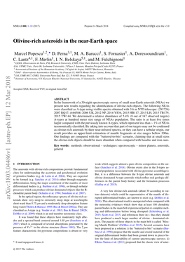Olivine-Rich Asteroids in the Near-Earth Space