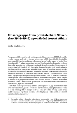 Einsatzgruppe H in Slovakia During the Uprising, 1944-45, and Post