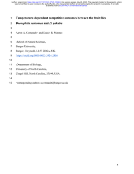 Temperature-Dependent Competitive Outcomes Between the Fruit Flies