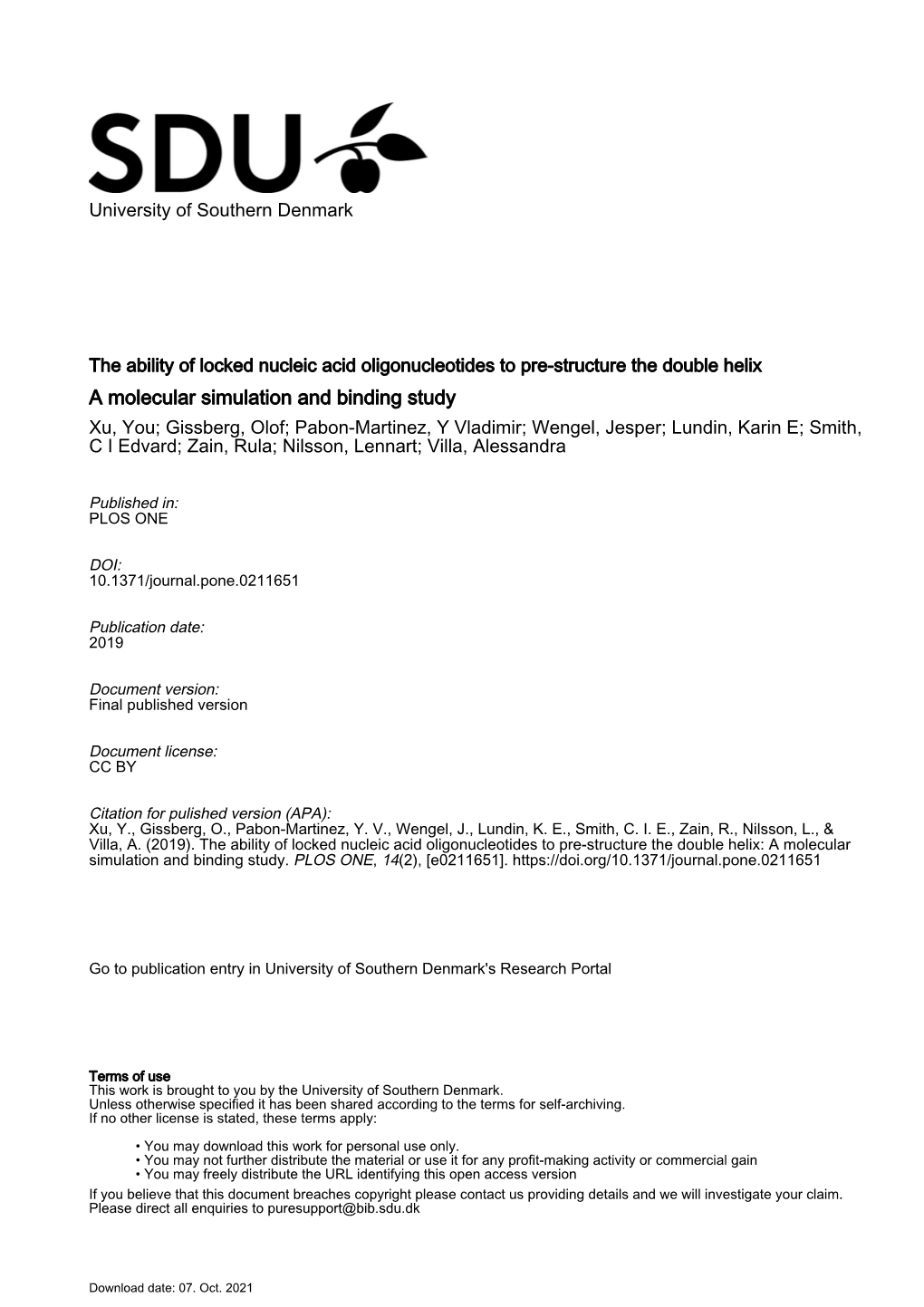 The Ability of Locked Nucleic Acid Oligonucleotides to Pre-Structure The