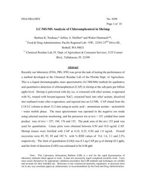 LC/MS/MS Analysis of Chloramphenicol in Shrimp