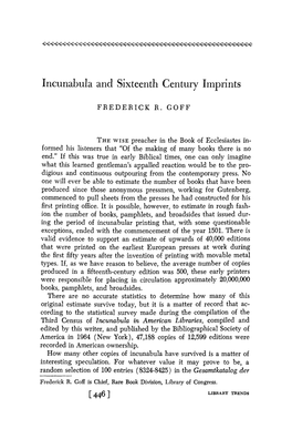 Incunabula and Sixteenth Century Imprints