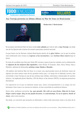 Ana Torroja Presenta Su Último Álbum En Mar De Sons En Benicàssim