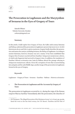 The Persecution in Lugdunum and the Marytyrdom of Irenaeus in the Eyes of Gregory of Tours