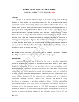 A STUDY on the PRODUCTIVITY of POTATO in HUGLI DISTRICT, WEST BENGAL,INDIA Abstract