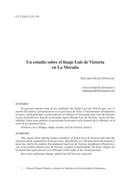 Un Estudio Sobre El Linaje Luis De Victoria En La Moraña