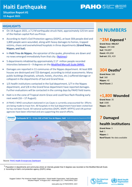 Haiti Earthquake Situation Report #1 1 5 August 2021