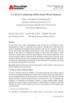 A Call for Conducting Multivariate Mixed Analyses