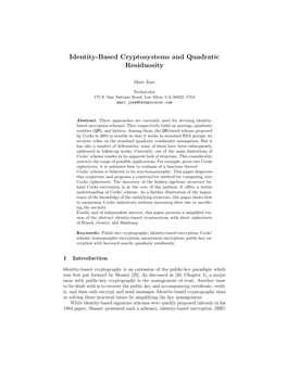 Identity-Based Cryptosystems and Quadratic Residuosity