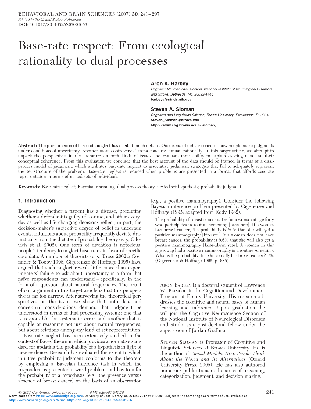 Base-Rate Respect: from Ecological Rationality to Dual Processes