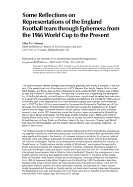 Some Reflections on Representations of the England Football Team Through Ephemera from the 1966 World Cup to the Present