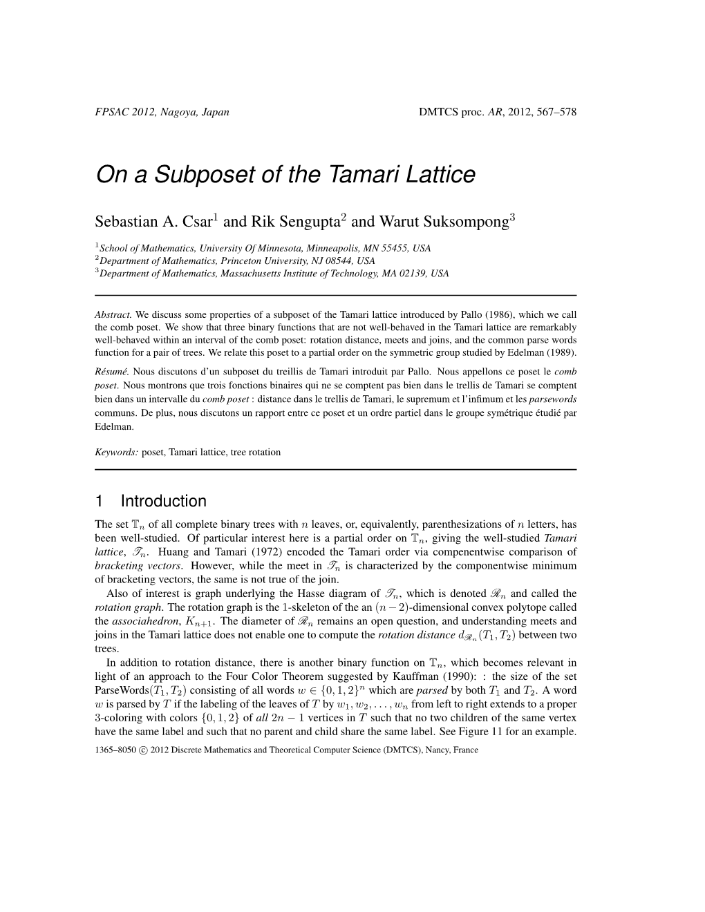 On a Subposet of the Tamari Lattice