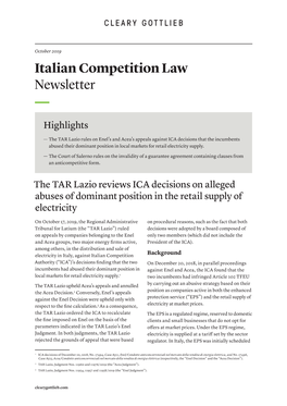 Italian Competition Law Newsletter, October 2019