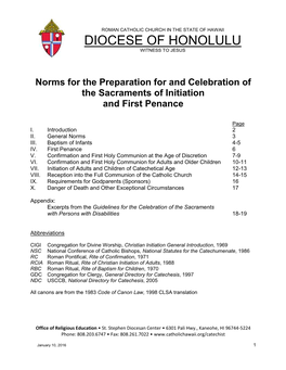 Norms for the Preparation for and Celebration of the Sacraments of Initiation and First Penance