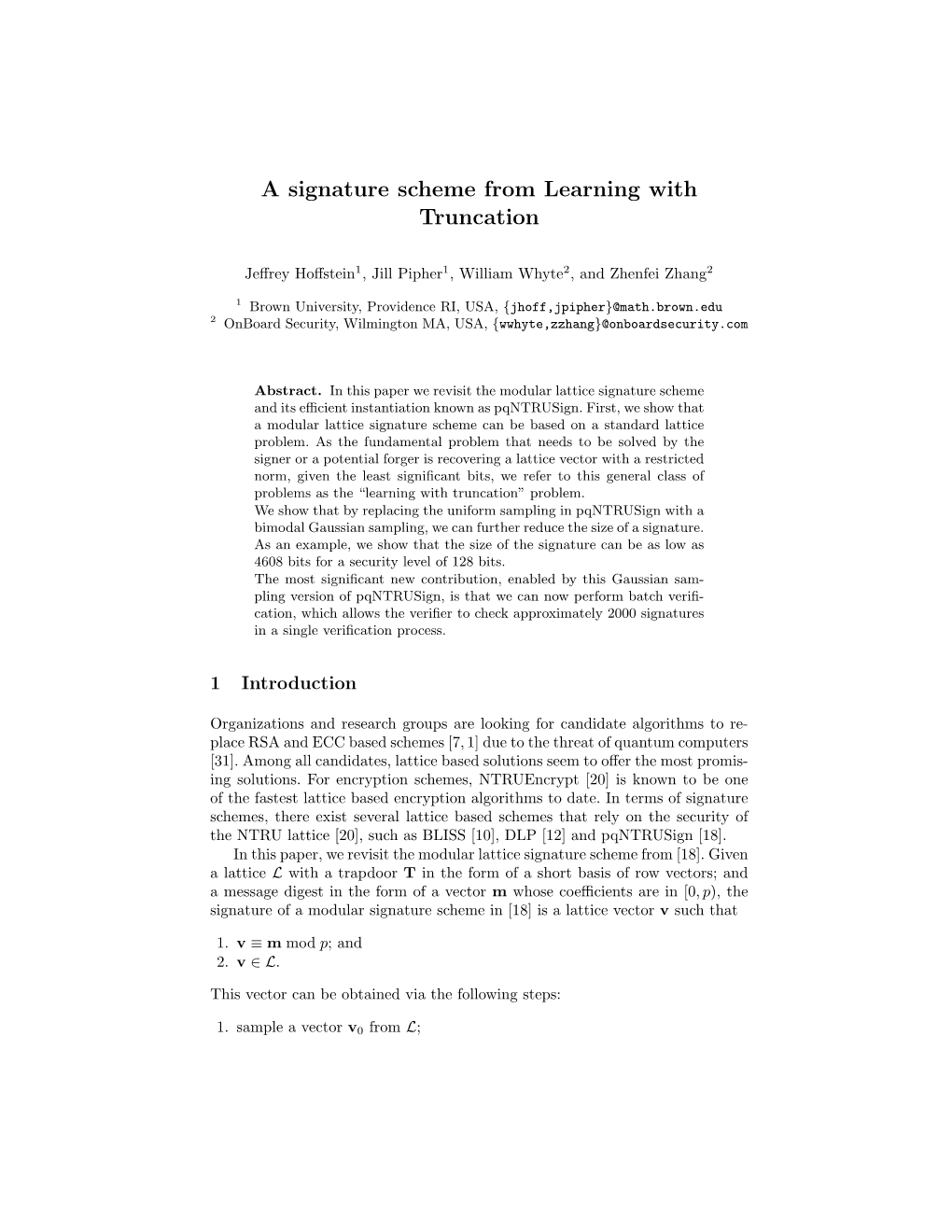 A Signature Scheme from Learning with Truncation