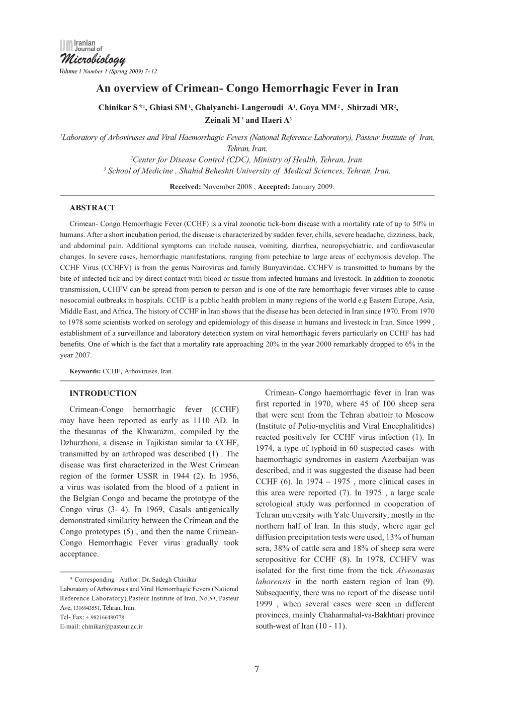 An Overview of Crimean- Congo Hemorrhagic Fever in Iran