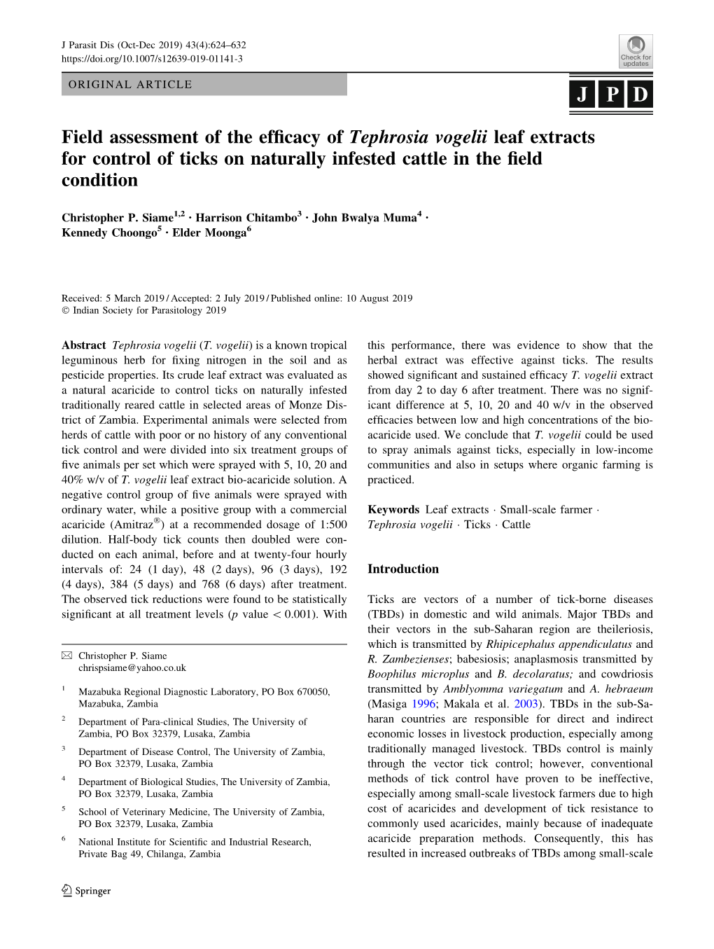 Field Assessment of the Efficacy of Tephrosia Vogelii Leaf Extracts For