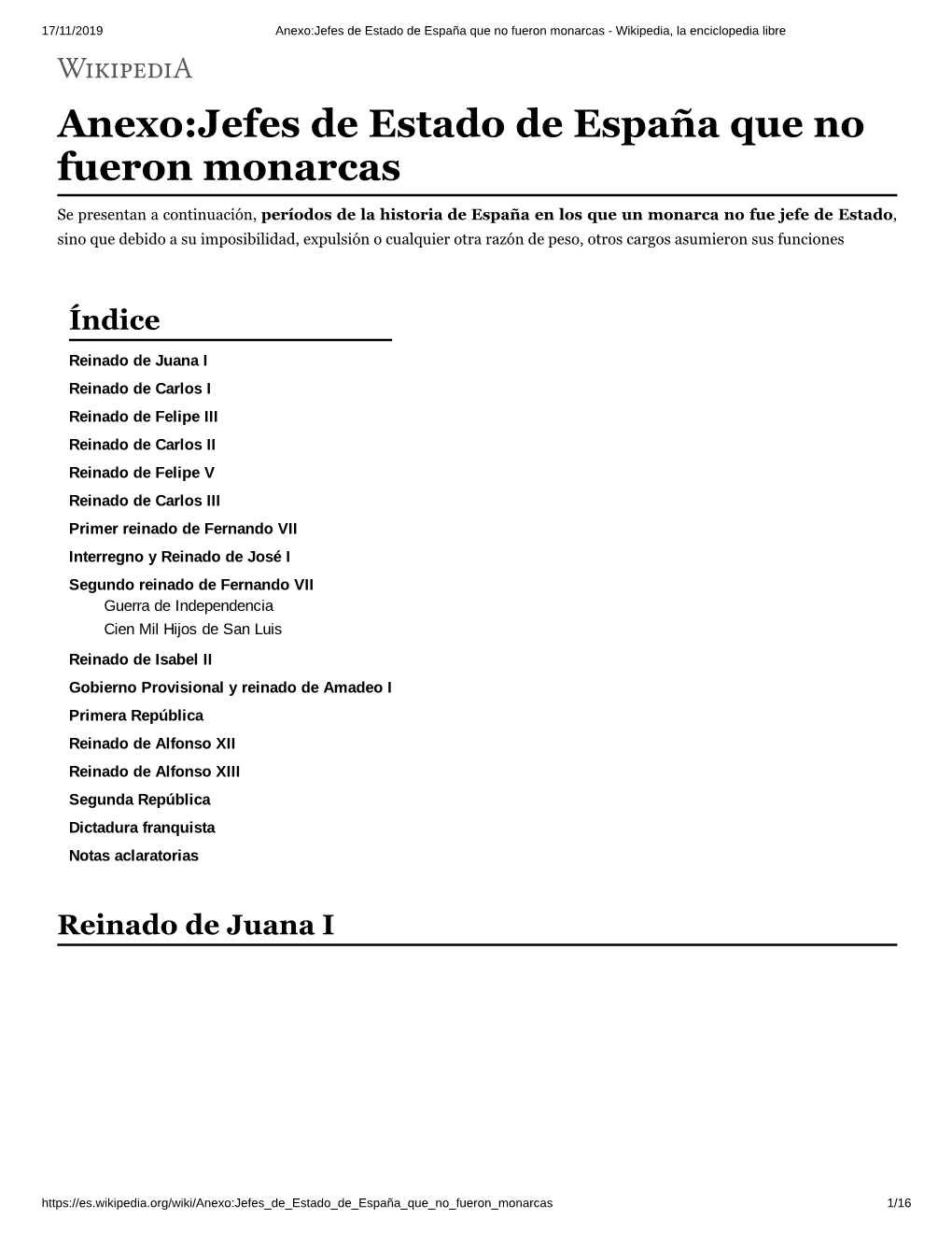 Anexo:Jefes De Estado De España Que No Fueron Monarcas - Wikipedia, La Enciclopedia Libre