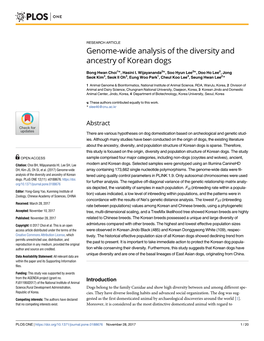 Genome-Wide Analysis of the Diversity and Ancestry of Korean Dogs