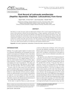 First Record of Laticauda Semifasciata (Reptilia: Squamata: Elapidae: Laticaudinae) from Korea