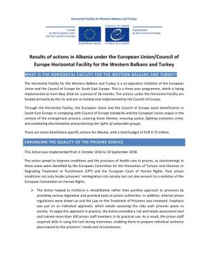 Results of Actions in Albania Under the European Union/Council of Europe Horizontal Facility for the Western Balkans and Turkey