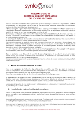 Pandemie Covid-19 Charte Du Dirigeant Responsable Des Societes De Conseil