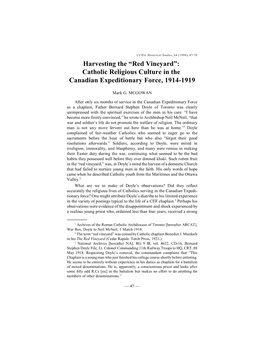 Red Vineyard”: Catholic Religious Culture in the Canadian Expeditionary Force, 1914-1919