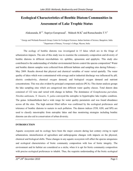 Ecological Characteristics of Benthic Diatom Communities in Assessment of Lake Trophic Status