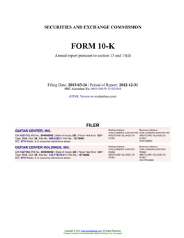 GUITAR CENTER, INC. Form 10-K Annual Report Filed 2013-03-26