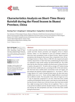 Characteristics Analysis on Short-Time Heavy Rainfall During the Flood Season in Shanxi Province, China
