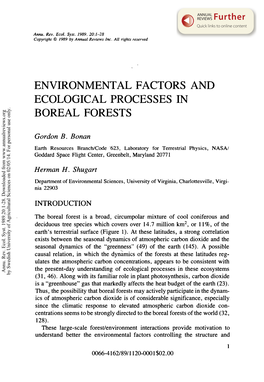 Environmental Factors and Ecological Processes in Boreal Forests