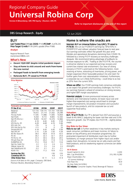 Universal Robina Corp Version 8 |Bloomberg: URC PM Equity | Reuters: URC.PS Refer to Important Disclosures at the End of This Report