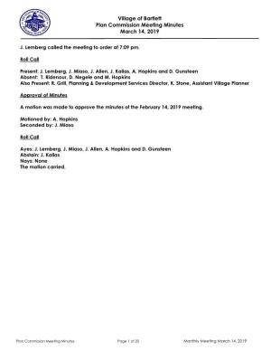 Village of Bartlett Plan Commission Meeting Minutes March 14, 2019
