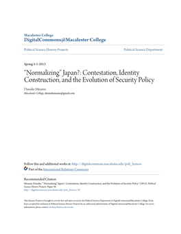 Japan?: Contestation, Identity Construction, and the Evolution of Security Policy Daisuke Minami Macalester College, Dmmdminami@Gmail.Com