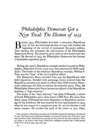 Philadelphia 'Democrats Qet a J\(Ew T)Eal: the Election 0/1933