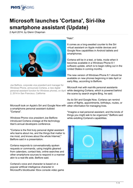 Microsoft Launches 'Cortana', Siri-Like Smartphone Assistant (Update) 2 April 2014, by Glenn Chapman