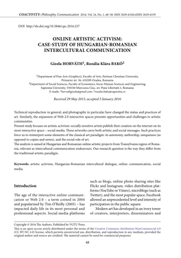 Online Artistic Activism: Case-Study of Hungarian-Romanian Intercultural Communication