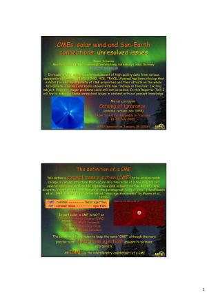 Cmes, Solar Wind and Sun-Earth Connections: Unresolved Issues