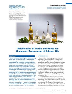 Acidification of Garlic and Herbs for Consumer Preparation of Infused Oils