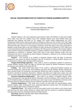 Social Transformation of Pakistan Under Kashmir Dispute