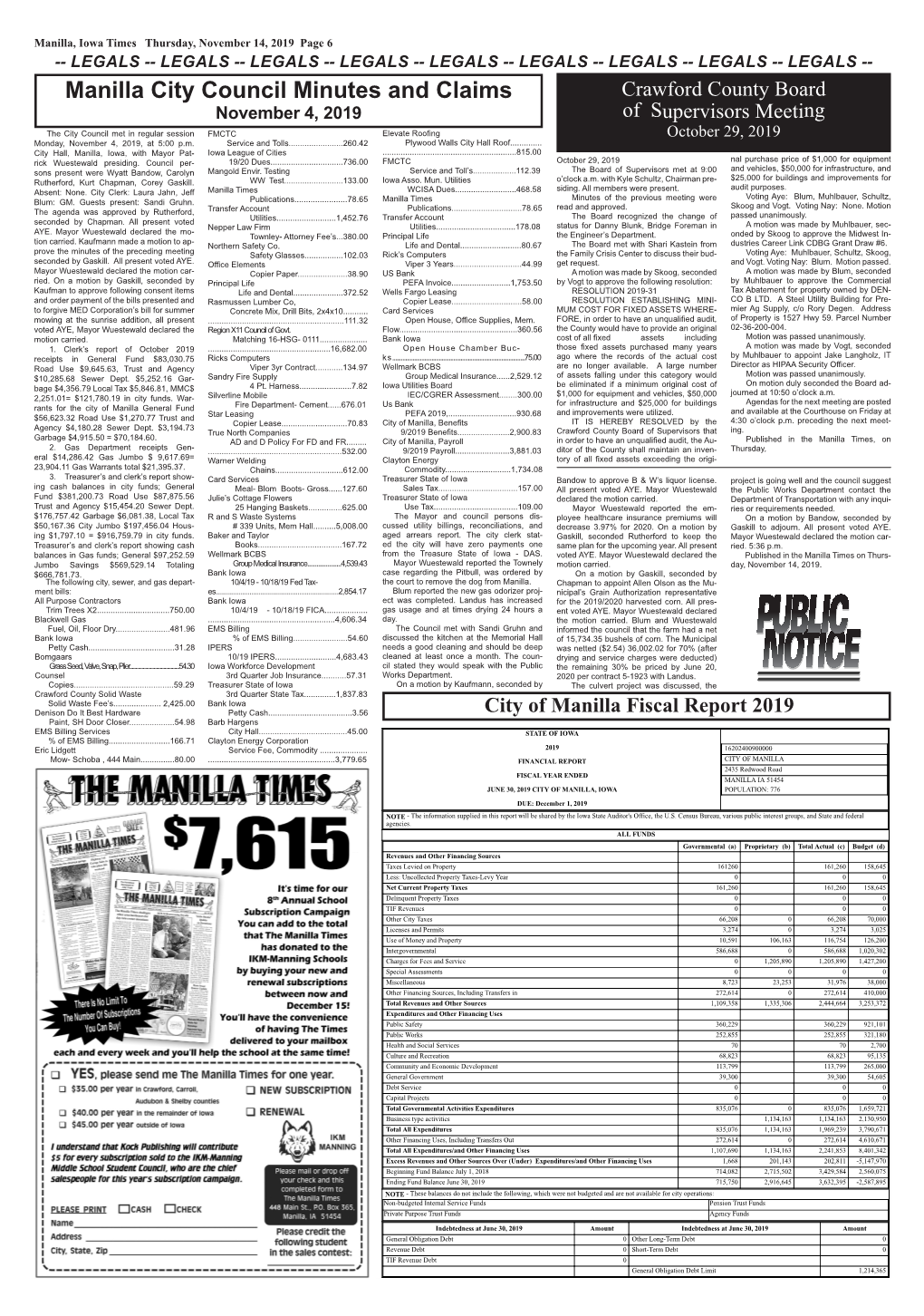 Manilla City Council Minutes and Claims